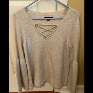 Oatmeal color soft knit pullover sweater